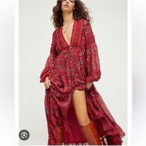 Free People Cassis Printed Chiffon Dress